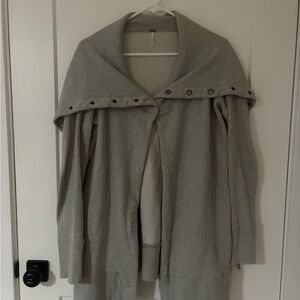 Free People Gray Sweatshirt with Button Accents